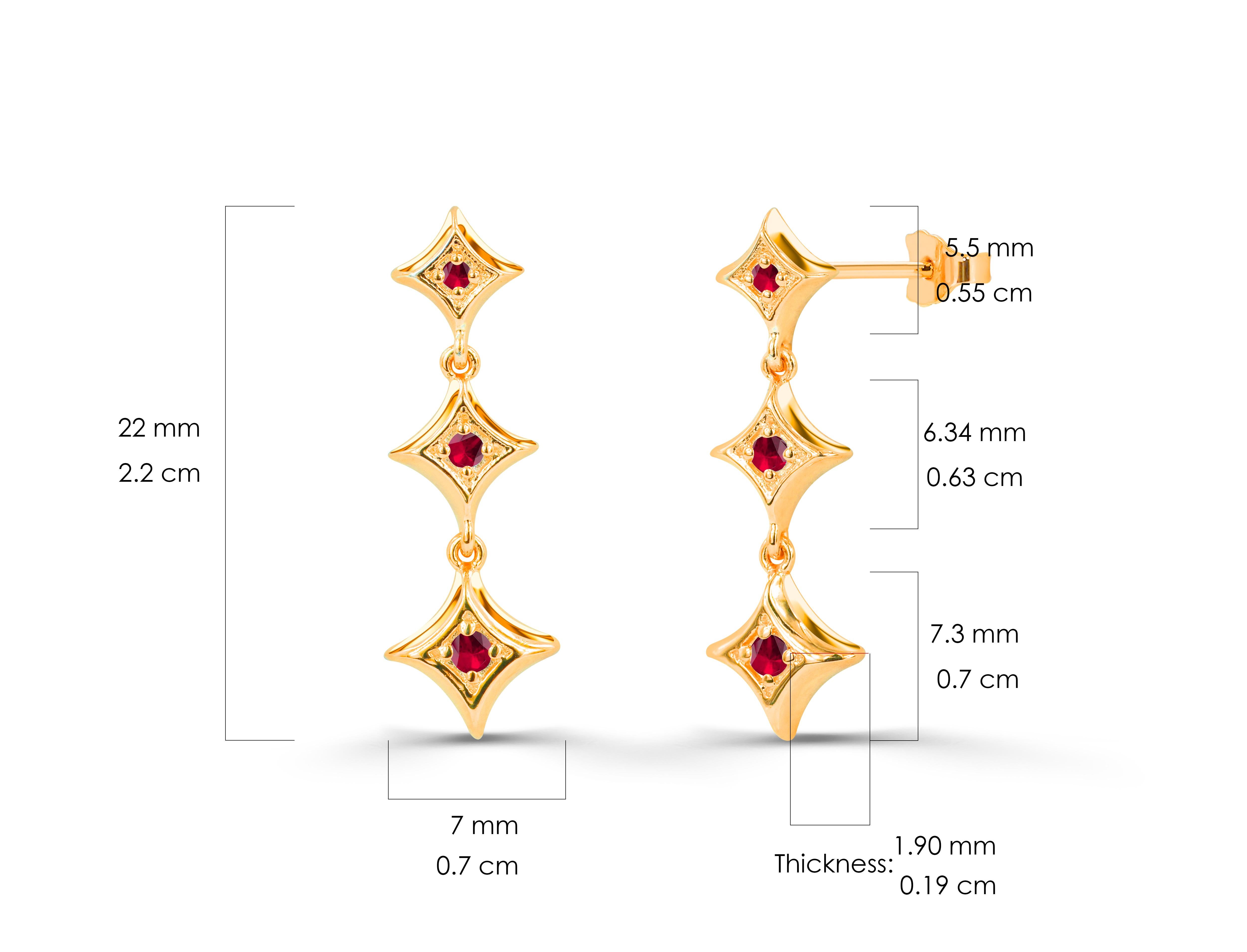 0.15ct Emerald, Ruby and Sapphire Studs Star Earrings in 14k Gold For Sale 3