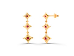 0.15ct Emerald, Ruby and Sapphire Studs Star Earrings in 18k Gold