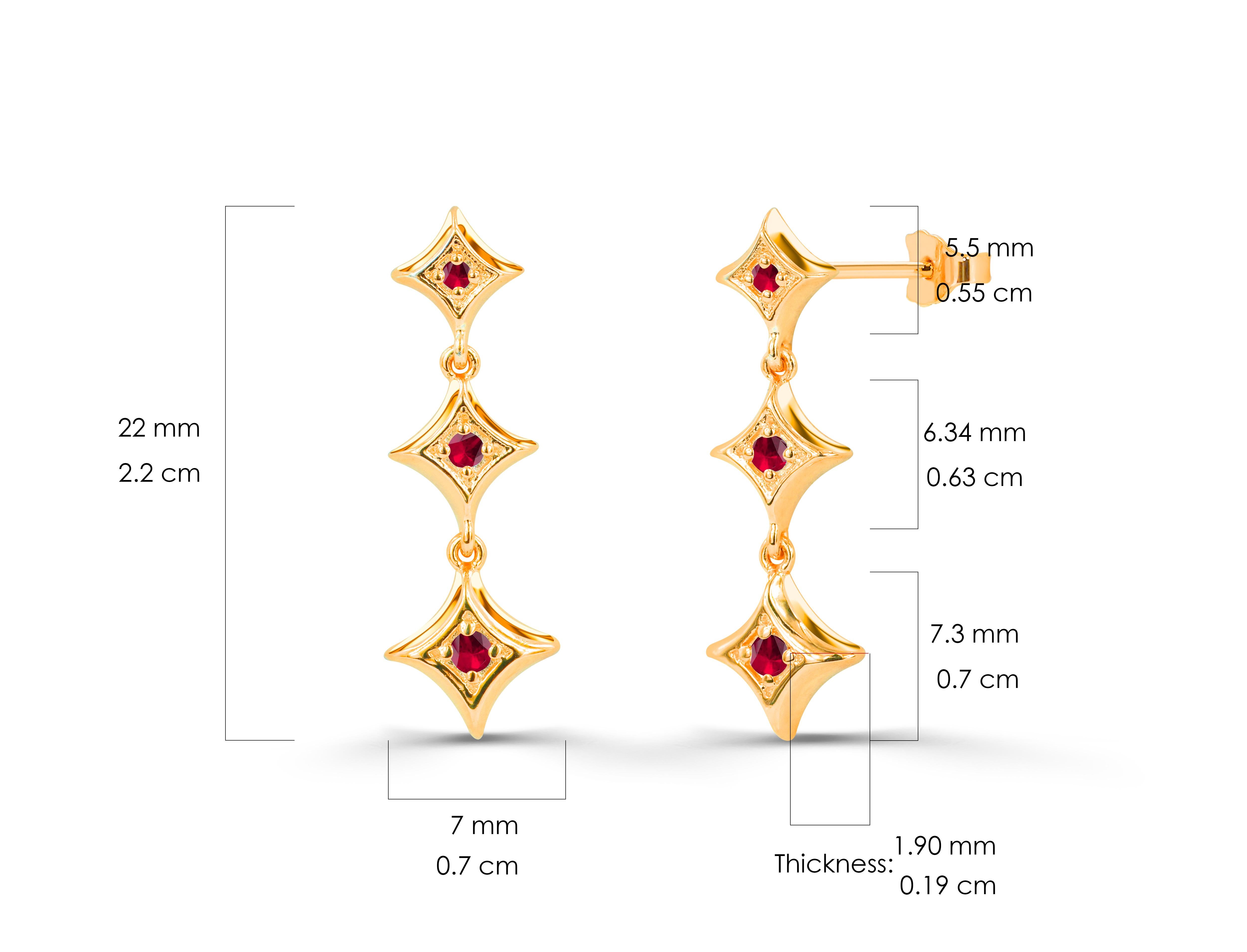 0.15ct Emerald, Ruby and Sapphire Studs Star Earrings in 18k Gold For Sale 3