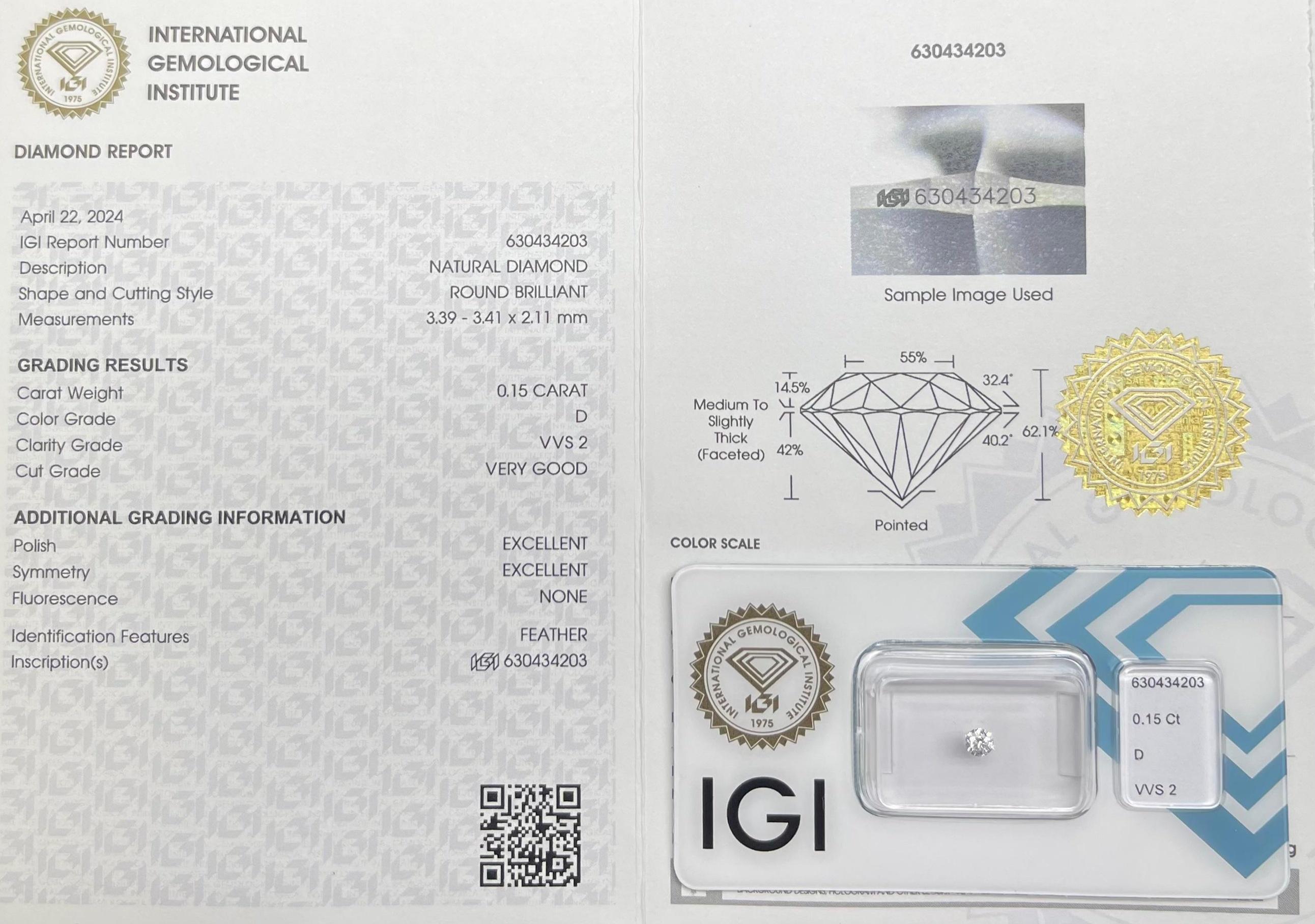 Taglio rotondo 0.15CT Brilliante rotondo certificato IGI in vendita