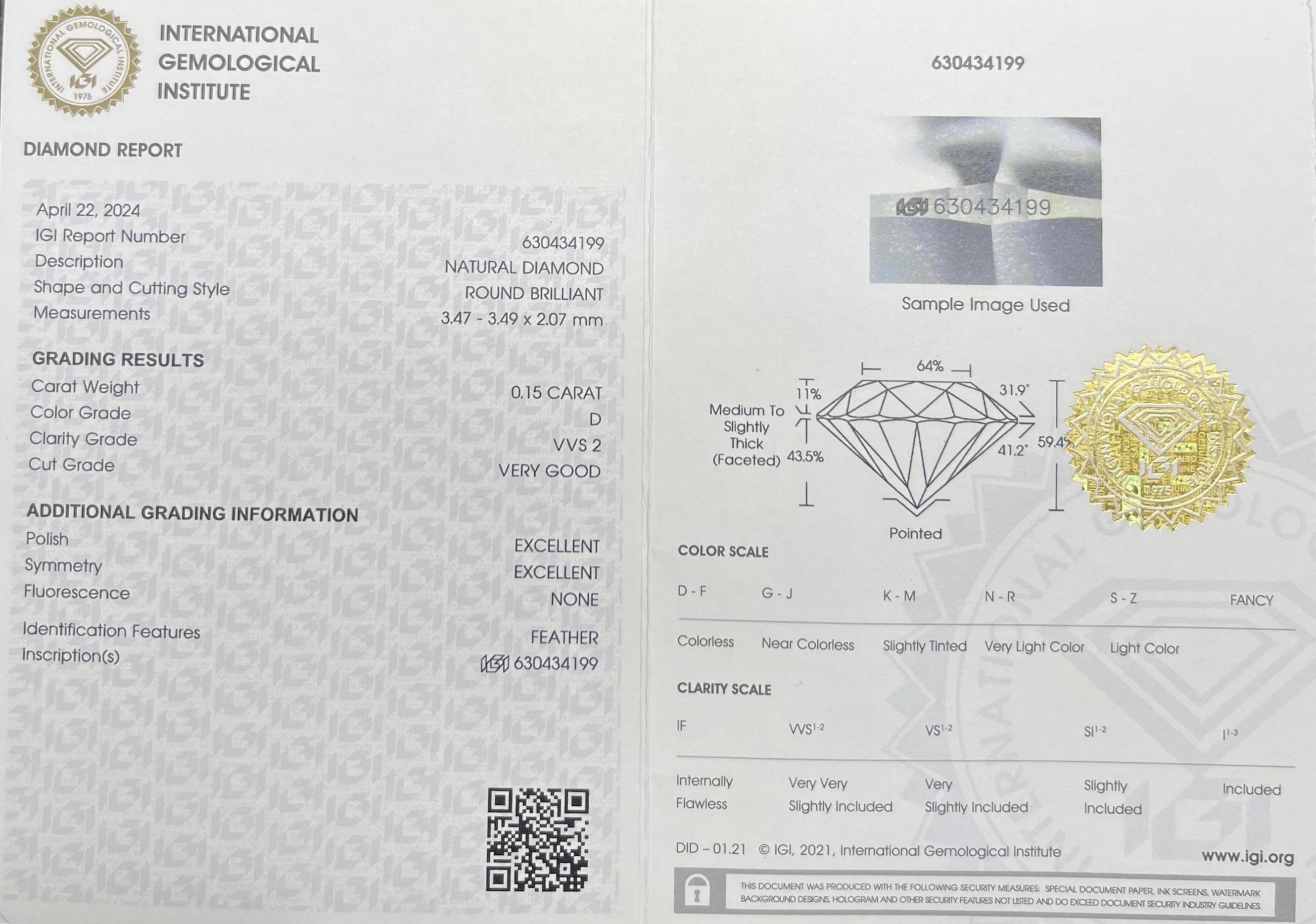 0.15CT IGI Certified Round Brilliant In New Condition For Sale In kOWLOON, HK