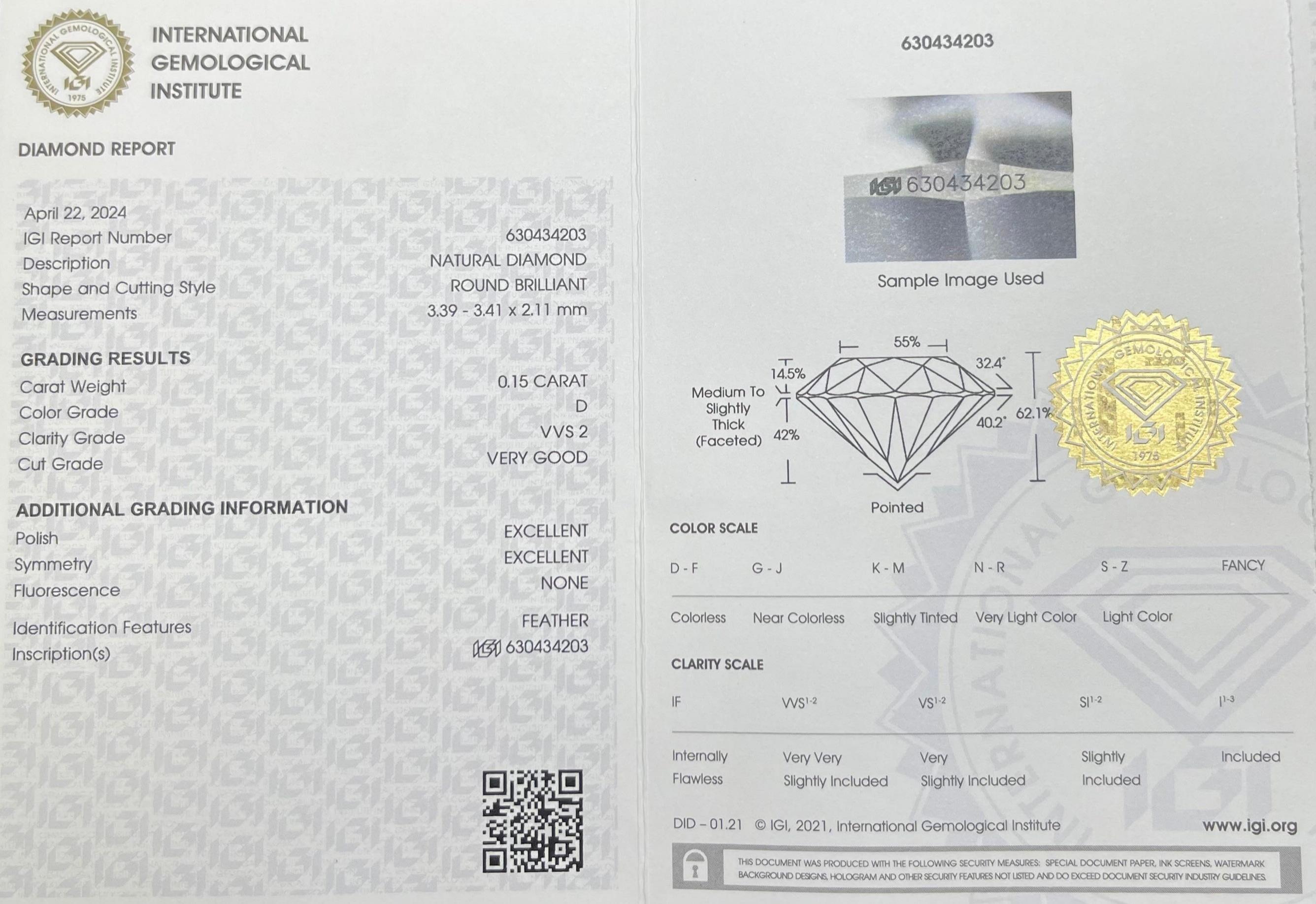 0.15CT Brilliante rotondo certificato IGI In condizioni Nuovo in vendita a kOWLOON, HK