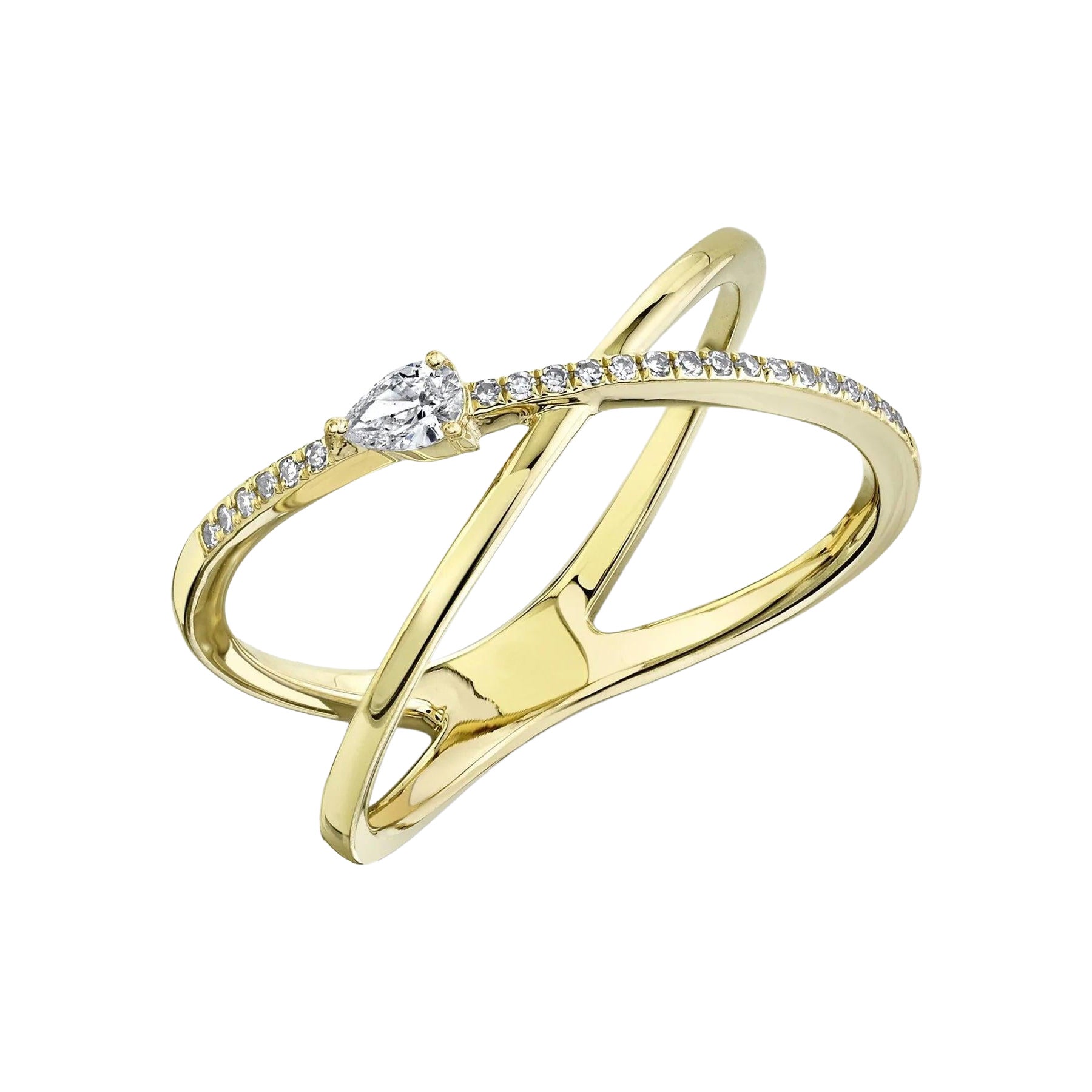 0.15ct Pear Shaped and Round Brilliant Cut Diamond Criss Cross Ring