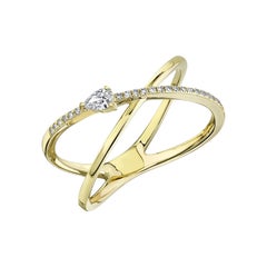 0.15ct Pear Shaped and Round Brilliant Cut Diamond Criss Cross Ring