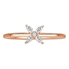 0.15ct Pear Shaped and Round Brilliant Cut Diamond Floral Ring in 18k Rose Gold