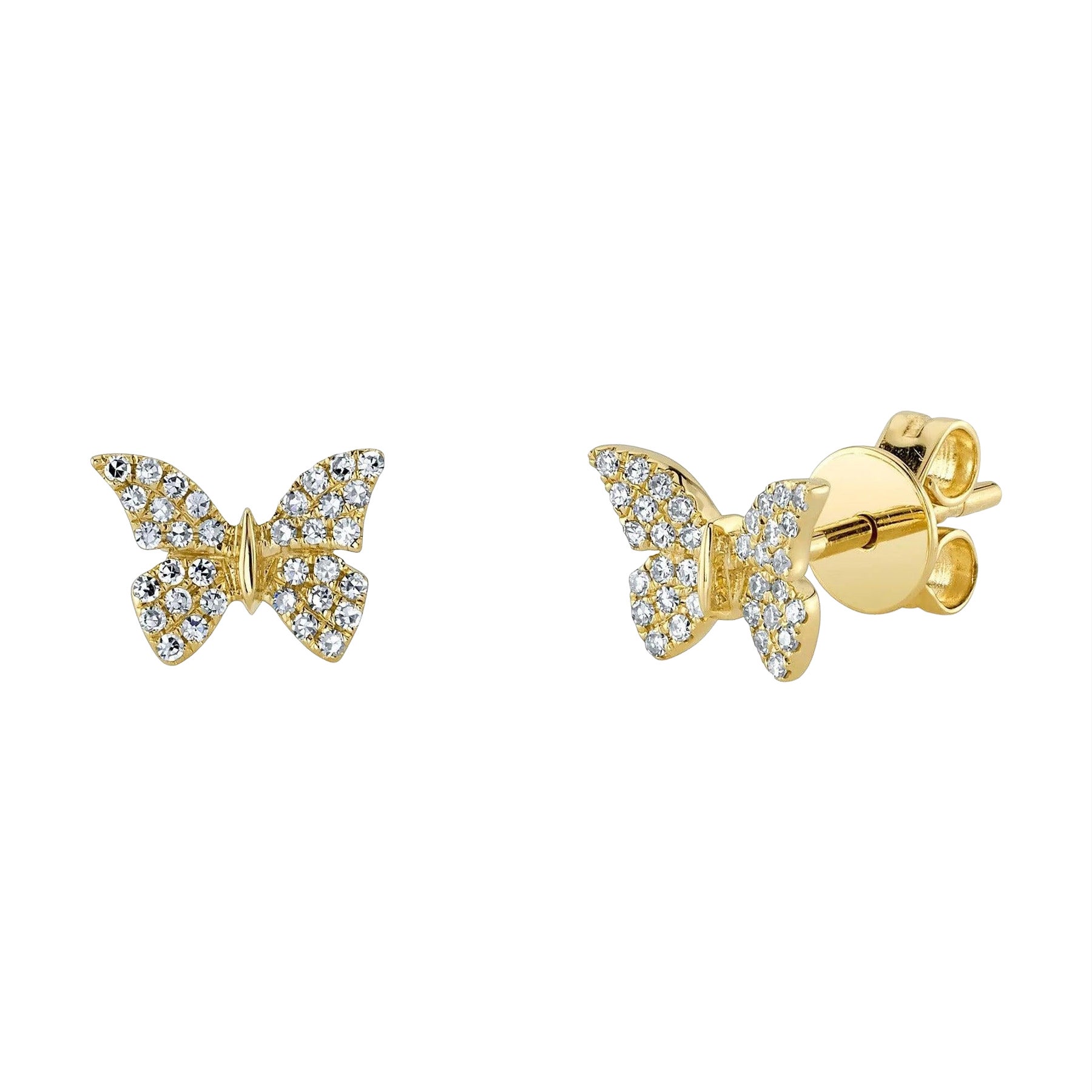 Pendientes de diamantes redondos talla brillante 0,15 ct con forma de mariposa en venta