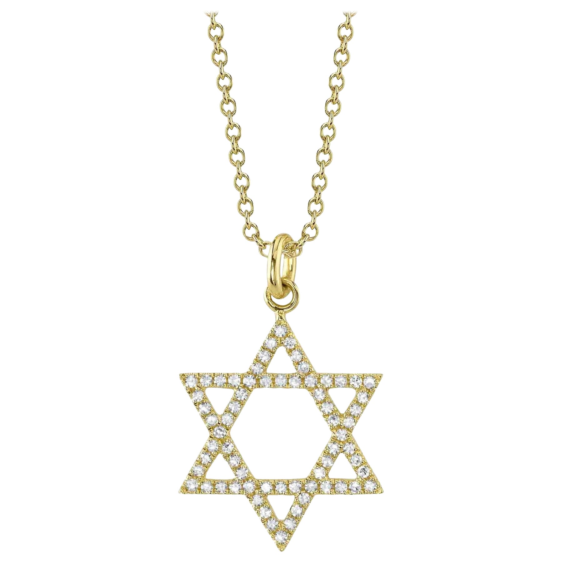 Collar de diamantes redondos talla brillante Estrella de David de 0,15 ct