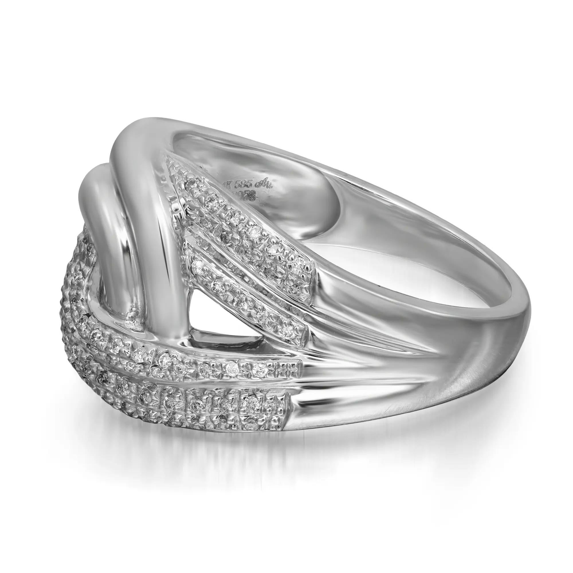 0,15 Gesamtschliff Diamant Statement-Ring 14K Weißgold Größe 7,75 (Rundschliff) im Angebot