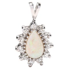 0.15ctw Diamond and Opal Cluster Charm, 14k White Gold, Pear Floral Pendant