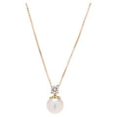 Collier pendentif en or jaune 18k avec diamant et perle de 0.15ctw, longueur 18 pouces