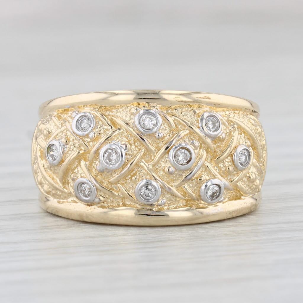 Round Cut 0.15ctw Diamond Basket Weave Ring 14k Yellow Gold Size 7.25