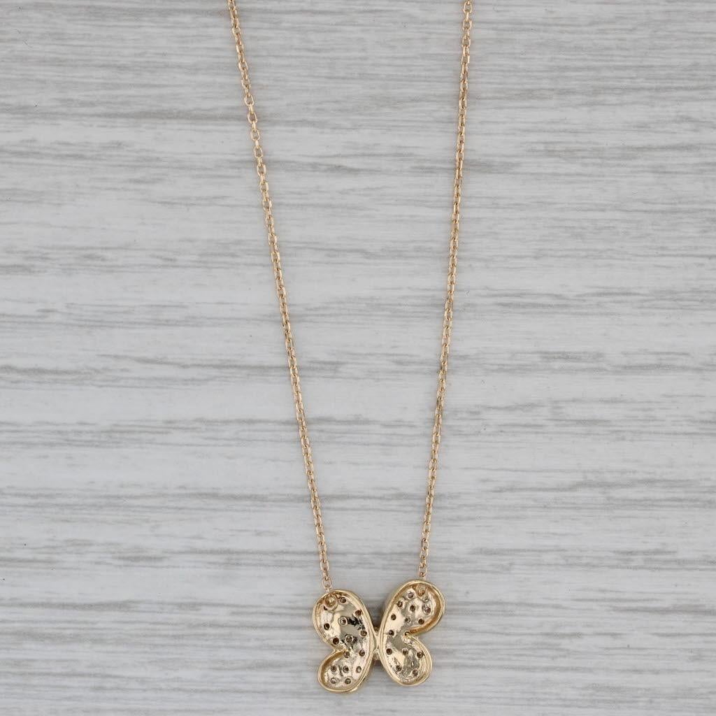 Taglio rotondo Collana con ciondolo a forma di farfalla con diamante da 0,15 ct. in oro 14k Catena con cavo da 16