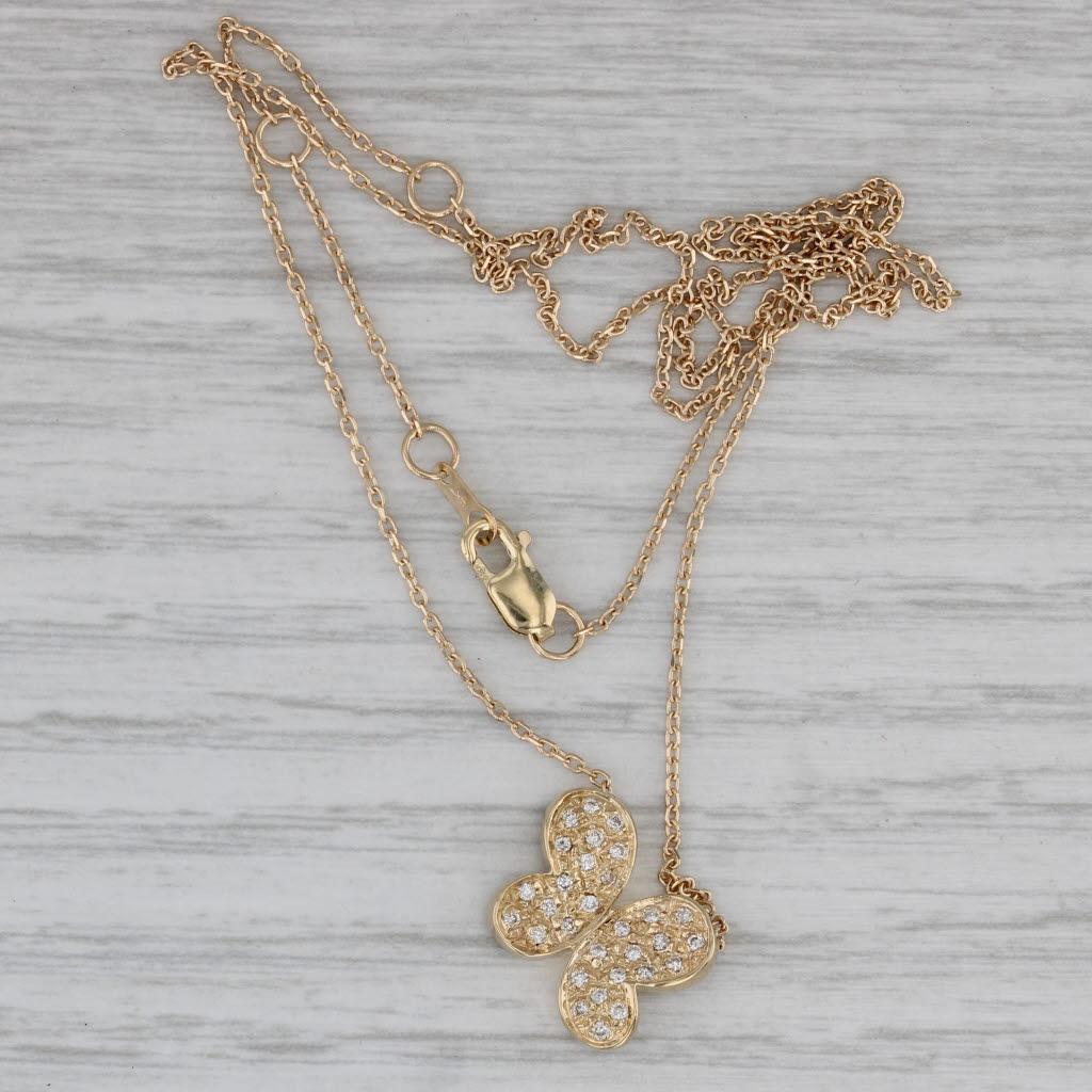 Collana con ciondolo a forma di farfalla con diamante da 0,15 ct. in oro 14k Catena con cavo da 16