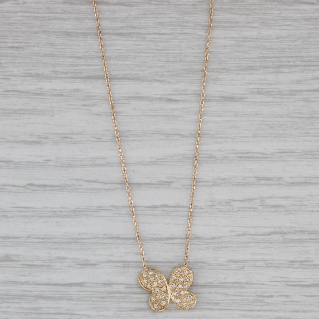 da uomo o donna Collana con ciondolo a forma di farfalla con diamante da 0,15 ct. in oro 14k Catena con cavo da 16