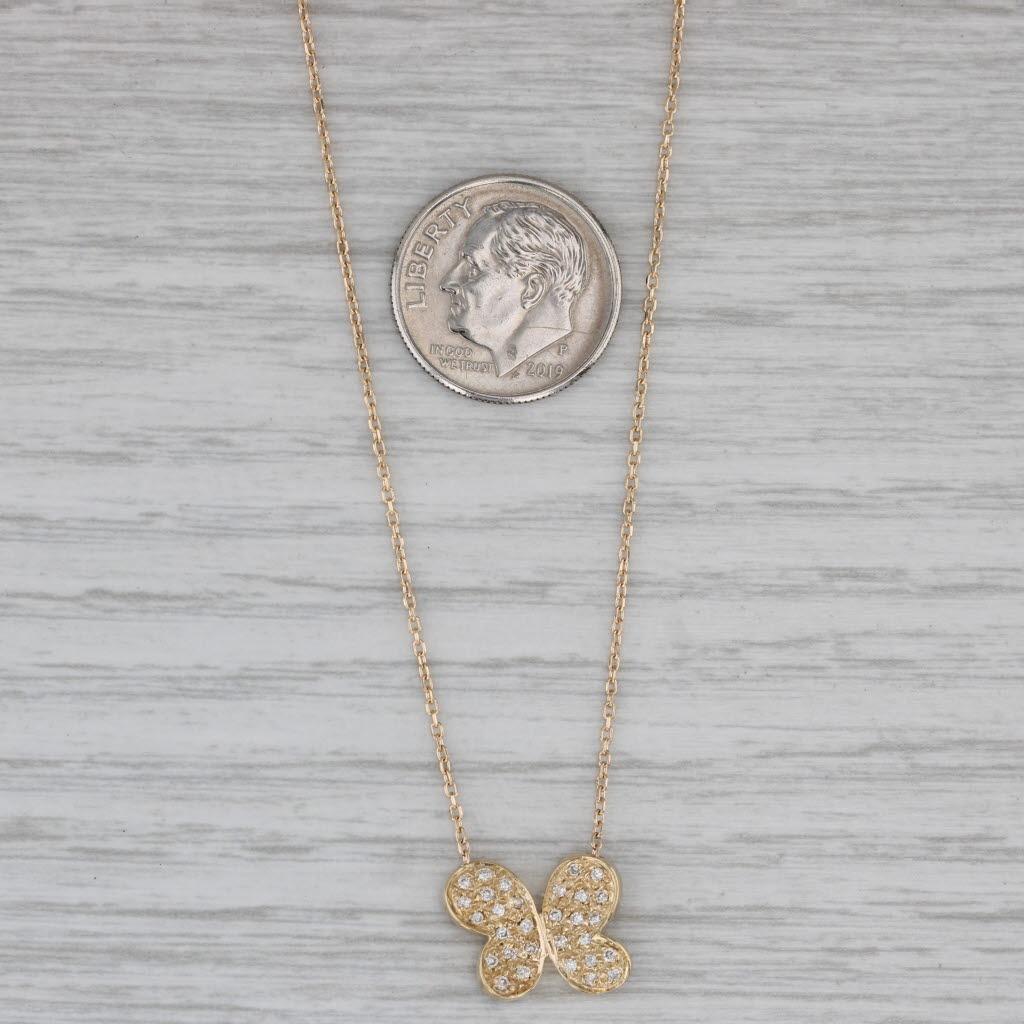 Collana con ciondolo a forma di farfalla con diamante da 0,15 ct. in oro 14k Catena con cavo da 16