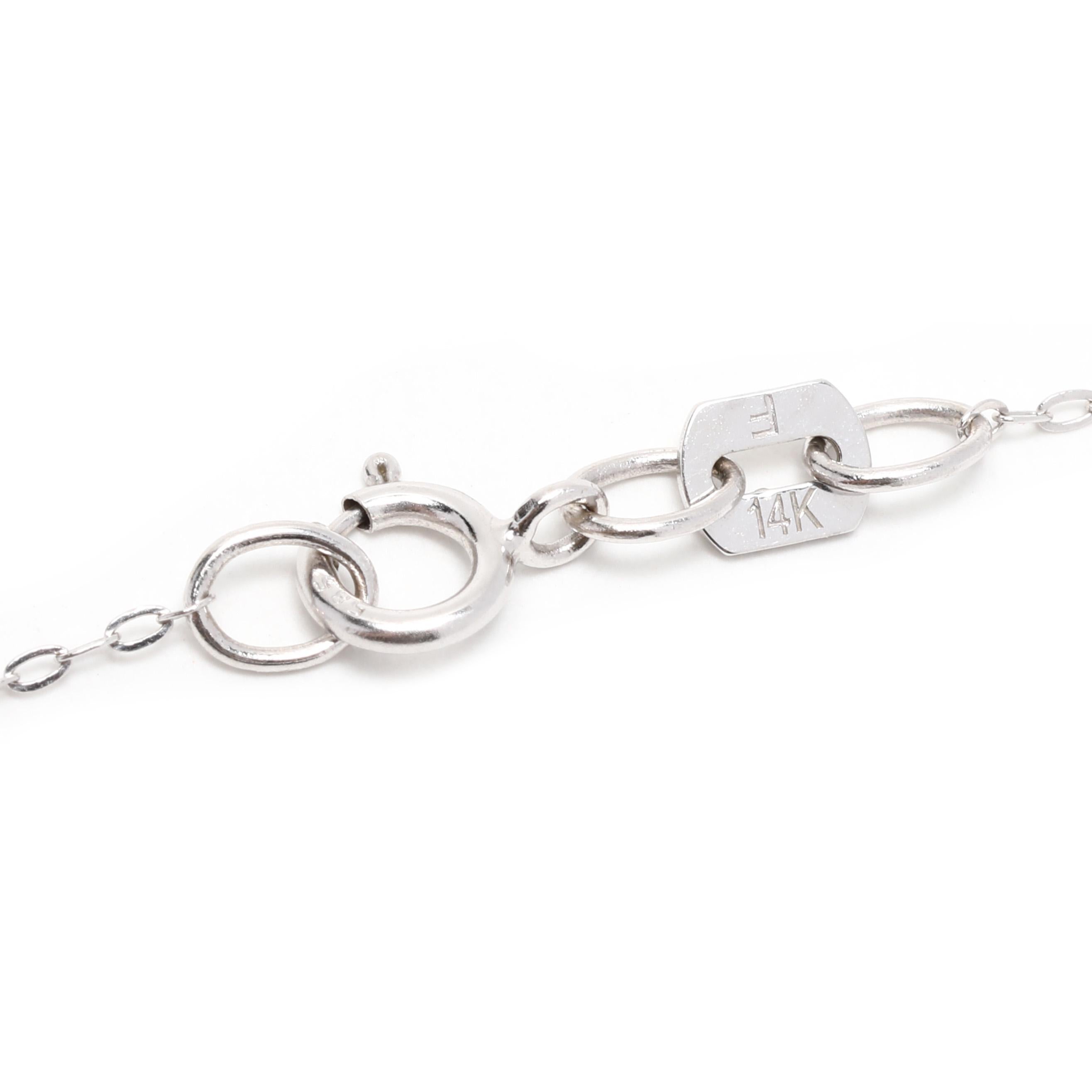Brilliant Cut 0.15ctw Diamond Cluster Drop Pendant Necklace, 14k White Gold For Sale
