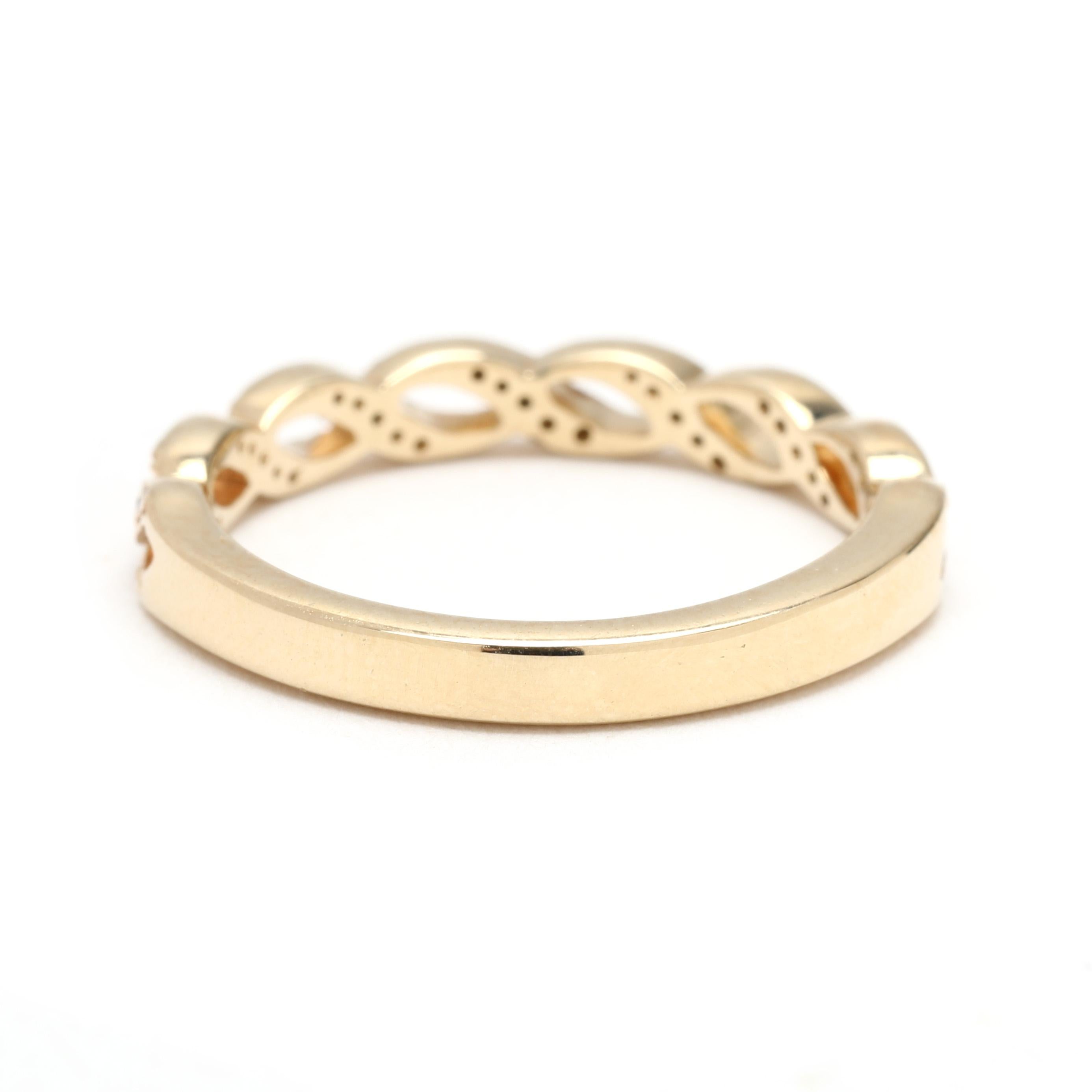 Taglio rotondo Anello con fascia incrociata di diamanti da 0,15 ct, oro giallo 14k, misura 5,5 in vendita