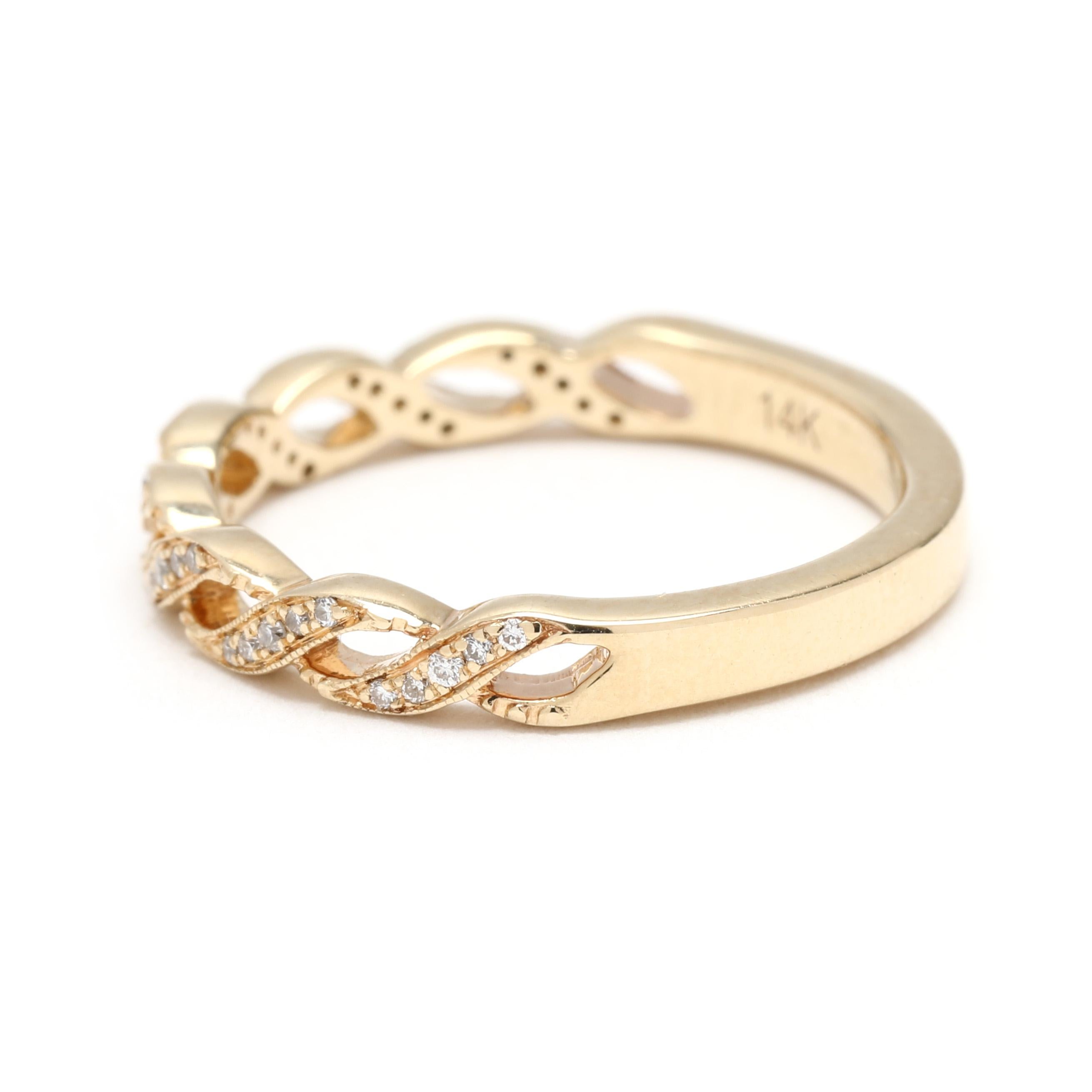 Anello con fascia incrociata di diamanti da 0,15 ct, oro giallo 14k, misura 5,5 In condizioni buone in vendita a McLeansville, NC