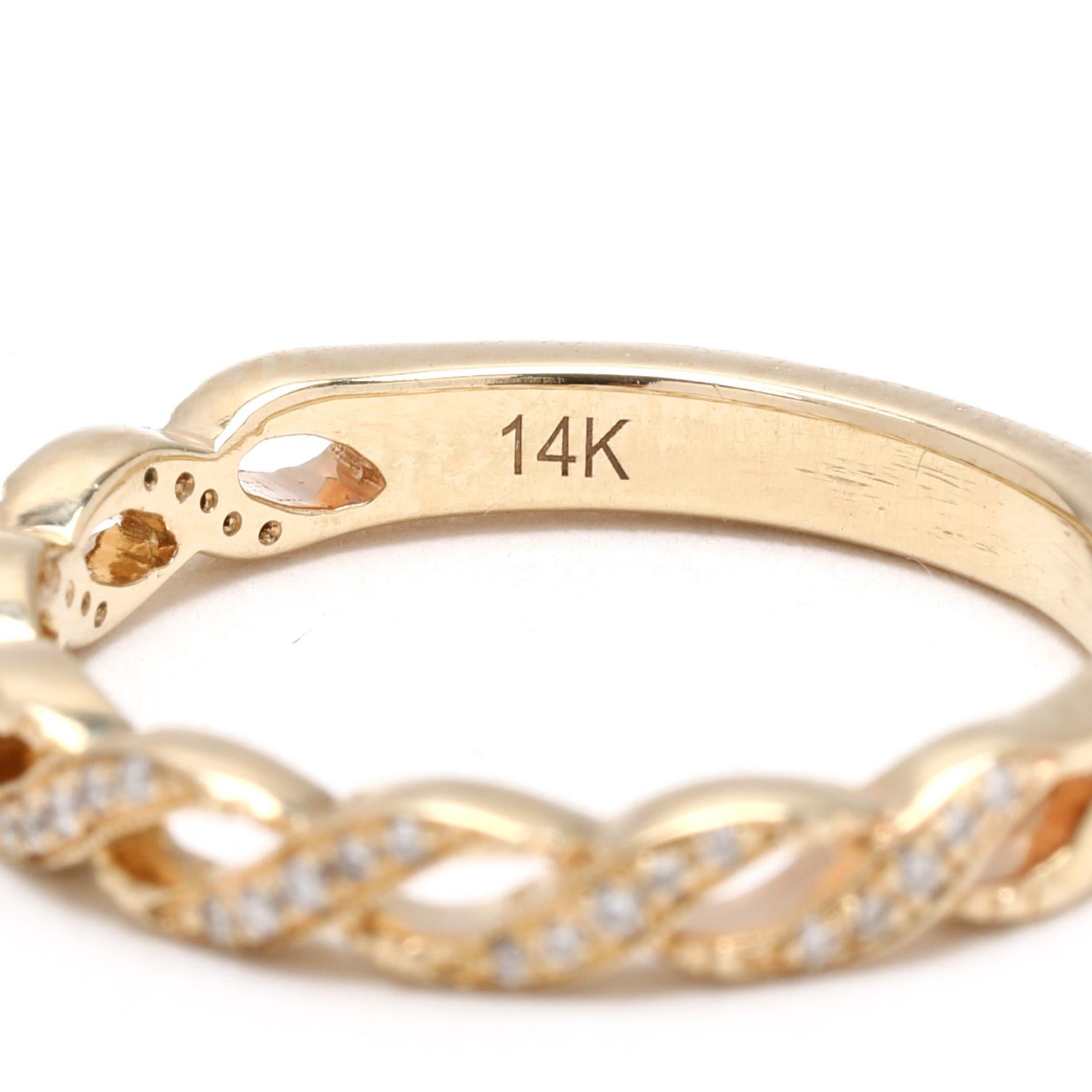 da uomo o donna Anello con fascia incrociata di diamanti da 0,15 ct, oro giallo 14k, misura 5,5 in vendita