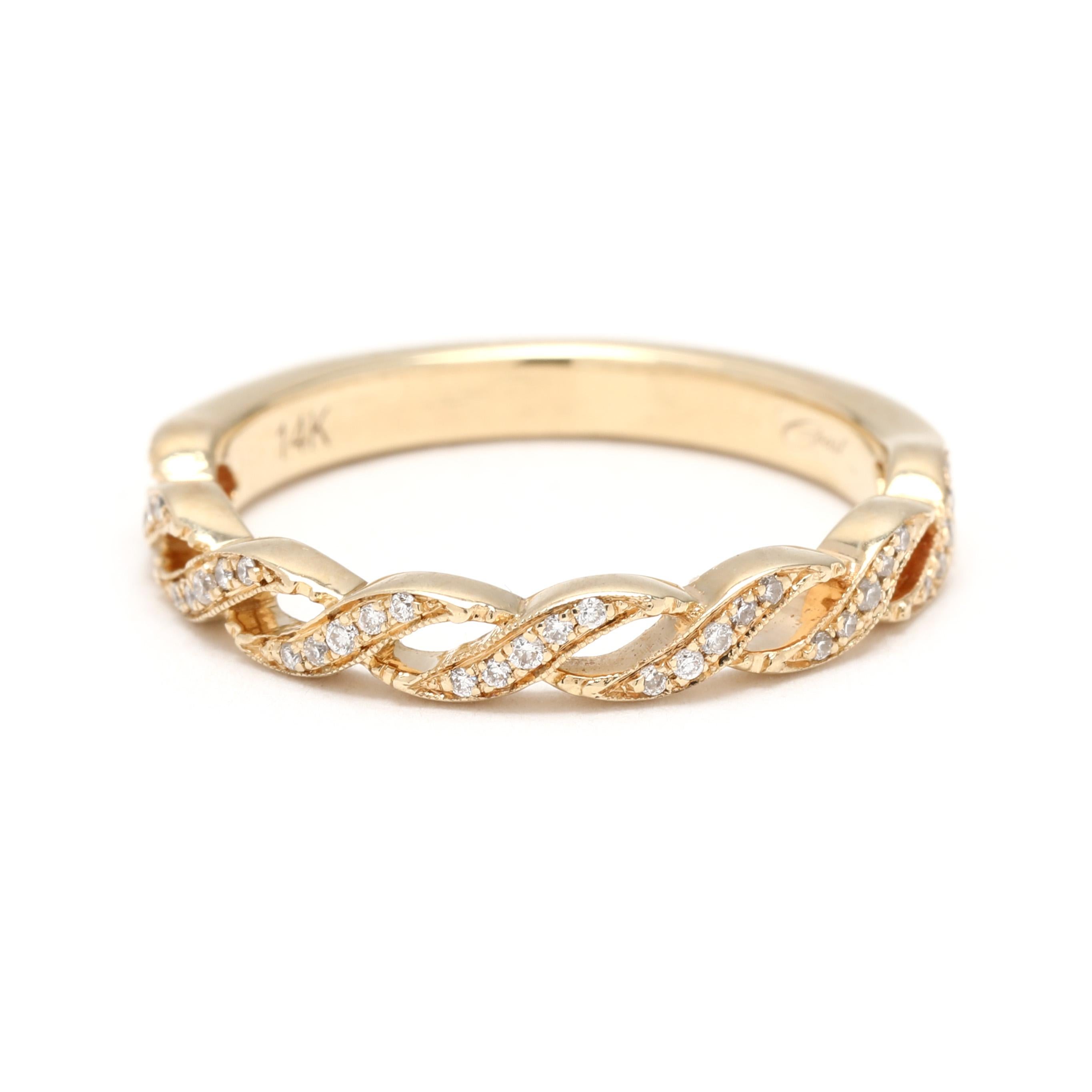 Anello con fascia incrociata di diamanti da 0,15 ct, oro giallo 14k, misura 5,5 in vendita