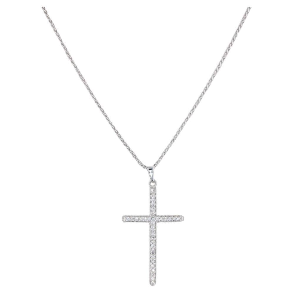 0.15ctw Diamond Cross Pendentif 14k White Gold 18" Rope Chain