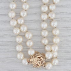 0.15ctw Diamond Cultured Pearl Bead Two-Strand Necklace 14k Gold Flower Clasp