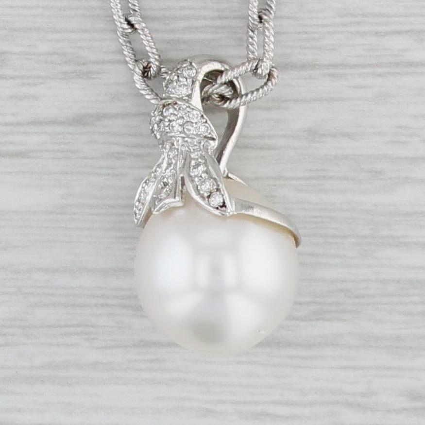 0.15ctw Diamond Cultured Pearl Pendant Necklace 18k White Gold 15.5