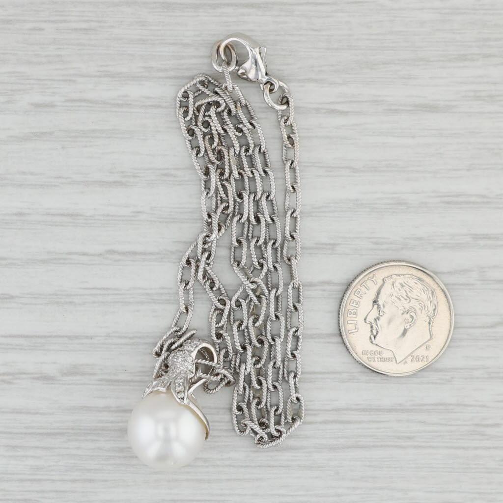 Women's 0.15ctw Diamond Cultured Pearl Pendant Necklace 18k White Gold 15.5