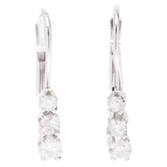 0.15ctw Diamond Drop Earrings, 14k White Gold, Three Diamond