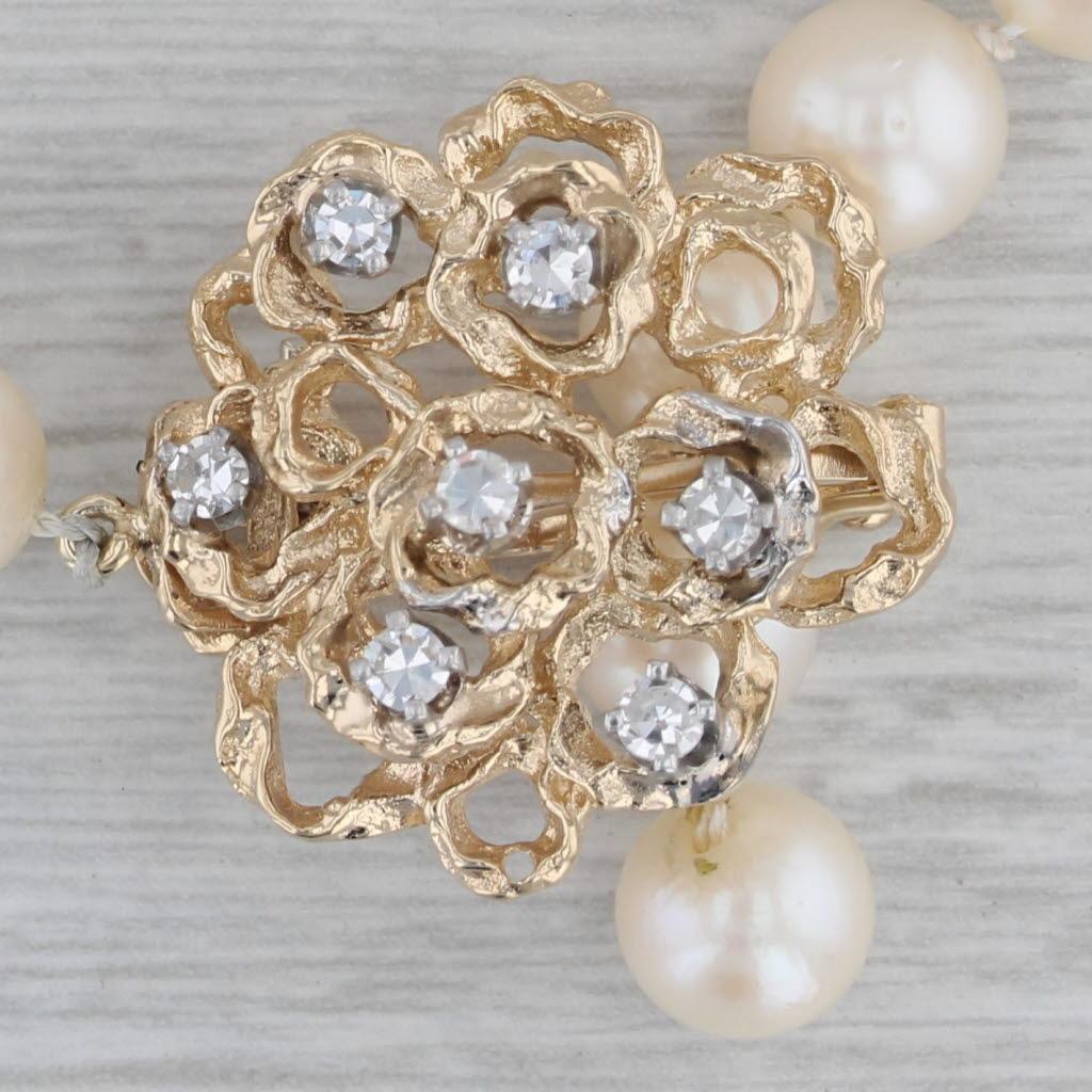 Women's 0.15ctw Diamond Flower Pendant Pearl Strand Necklace 14k Gold 33
