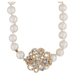 0,15 Karat Diamant-Blumen-Anhänger Perlenstrang-Halskette 14k Gold 33" Verstellbar