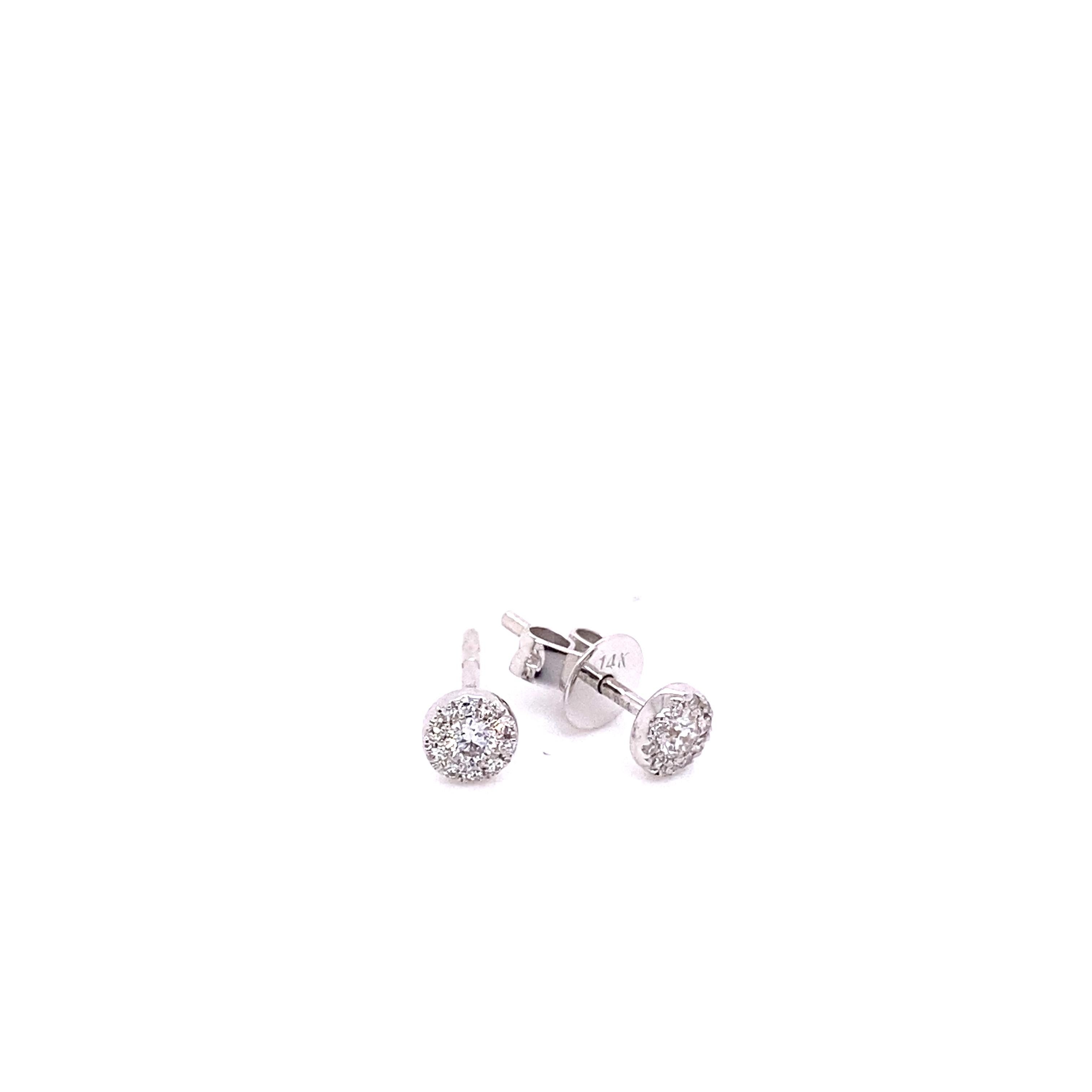 Round Cut 0.15ctw Diamond Halo Stud Earrings, 14k White Gold