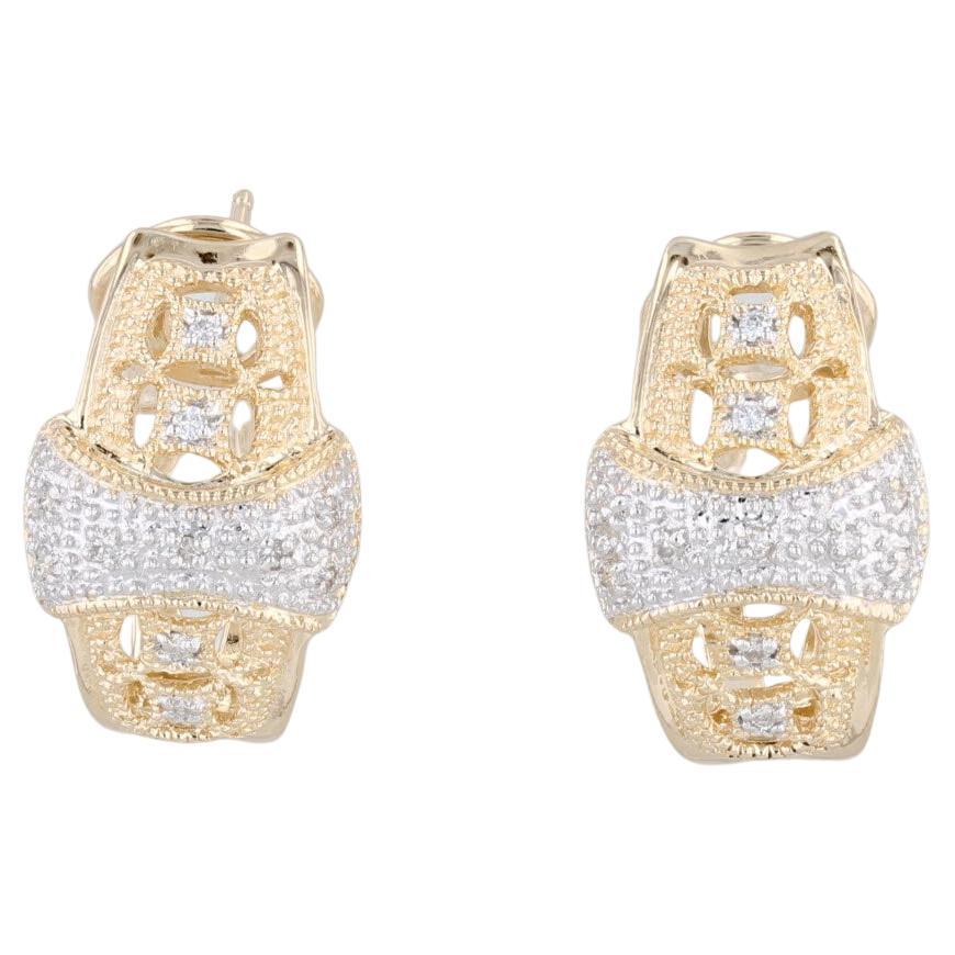 0.15ctw Diamond J-Hook Earrings 14k Gold Omega Back Drops en vente