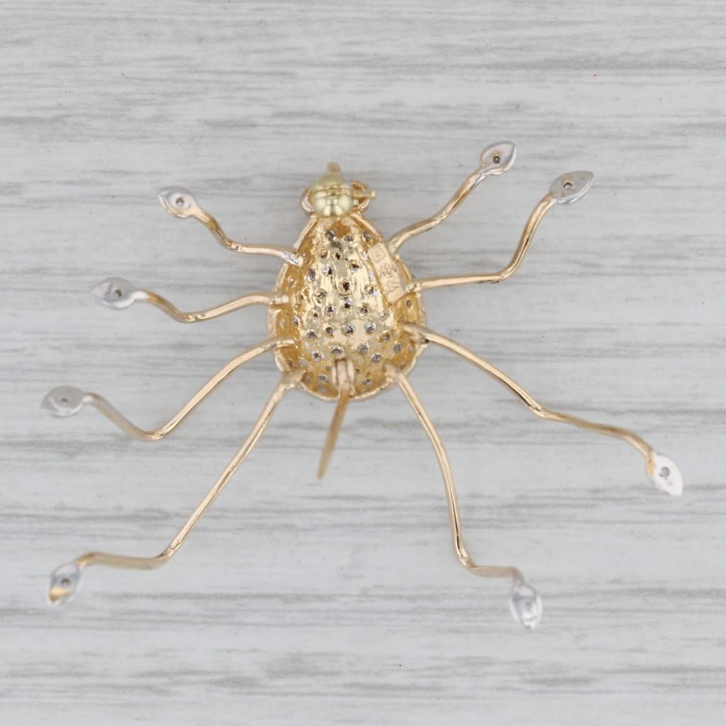 Taille ronde Grande broche araignée en or jaune et blanc 14 carats avec diamant 0,15 carat en vente