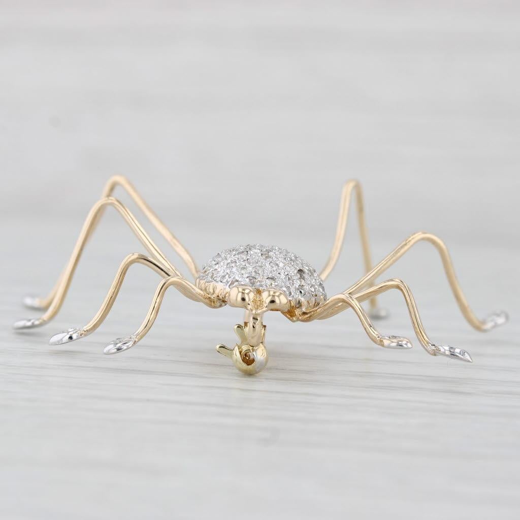 Grande broche araignée en or jaune et blanc 14 carats avec diamant 0,15 carat Bon état - En vente à McLeansville, NC