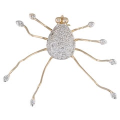 0.15ctw Diamond Large Spider Brooch 14k Yellow White Gold Bug Jewelry