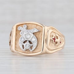 0.15ctw Diamond Shriners Masonic Signet Ring 14k Gold Platinum Size 11.75