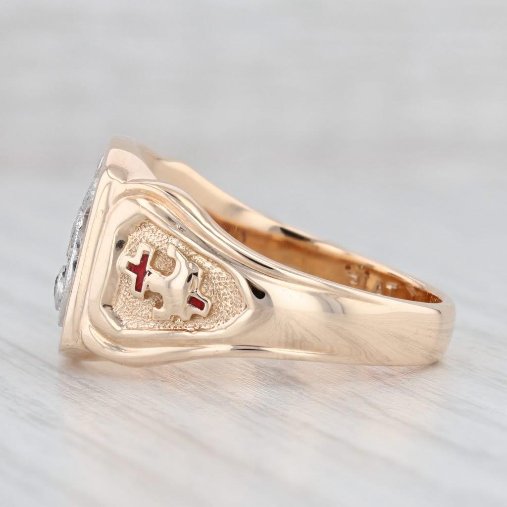 Men's 0.15ctw Diamond Shriners Masonic Signet Ring 14k Gold Platinum Size 11.75