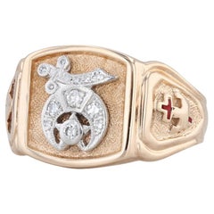 0.15ctw Diamond Shriners Masonic Signet Ring 14k Gold Platinum Size 11.75