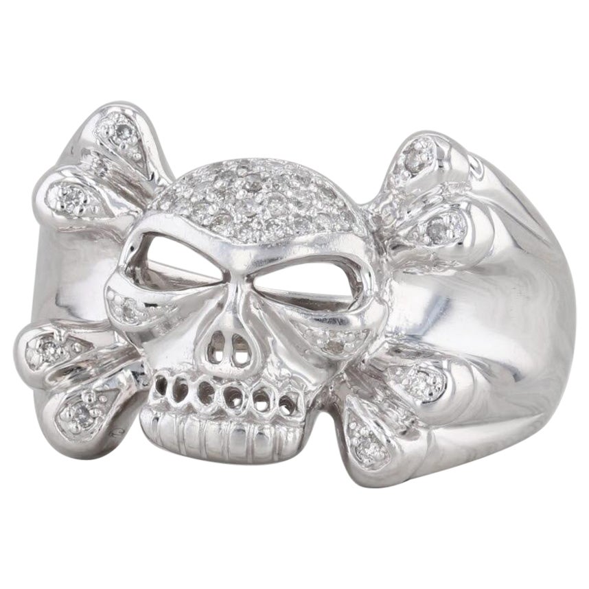 0,15 Karat Diamant Totenkopf Kreuz Knochen Ring 14k Weißgold Größe 12,25 Biker