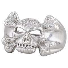 0,15 Karat Diamant Totenkopf Kreuz Knochen Ring 14k Weißgold Größe 12,25 Biker