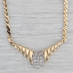 0.15ctw Diamond V Necklace 14k Yellow Gold 15" Serpentine Chain