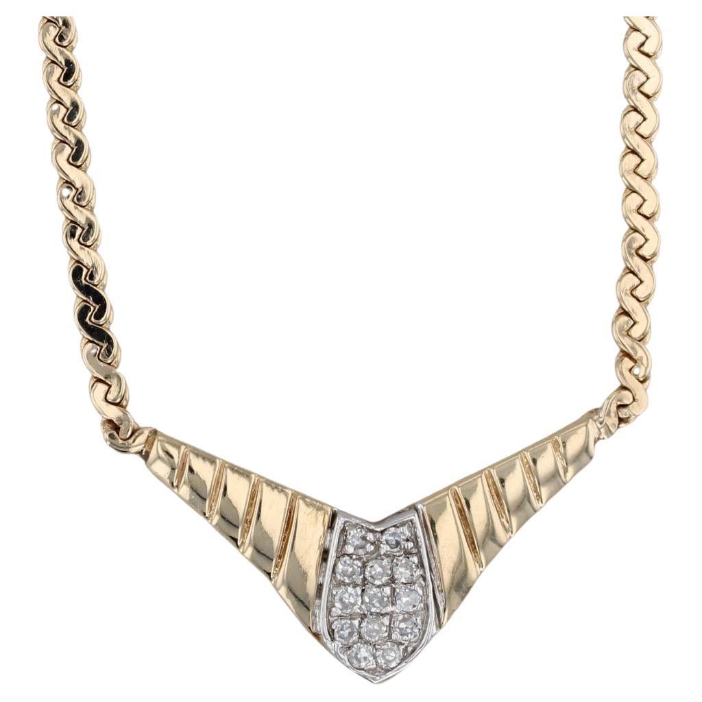 0.15ctw Diamond V Necklace 14k Yellow Gold 15" Serpentine Chain For Sale