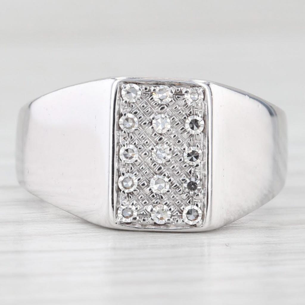 0.15ctw Pave Diamond Ring 14k White Gold Size 8 Wide Tapering Band In Good Condition For Sale In McLeansville, NC