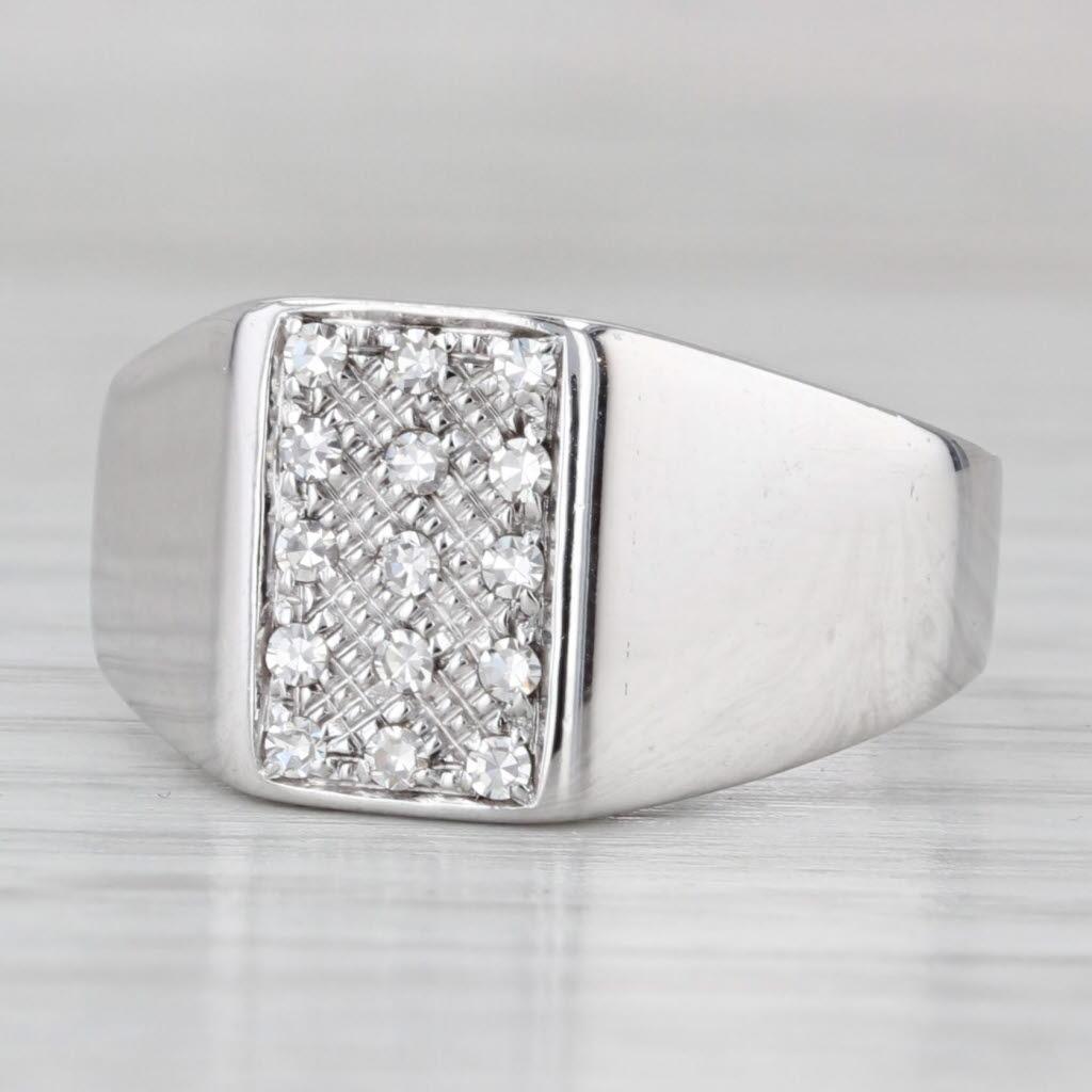 0.15ctw Pave Diamond Ring 14k White Gold Size 8 Wide Tapering Band For Sale 1