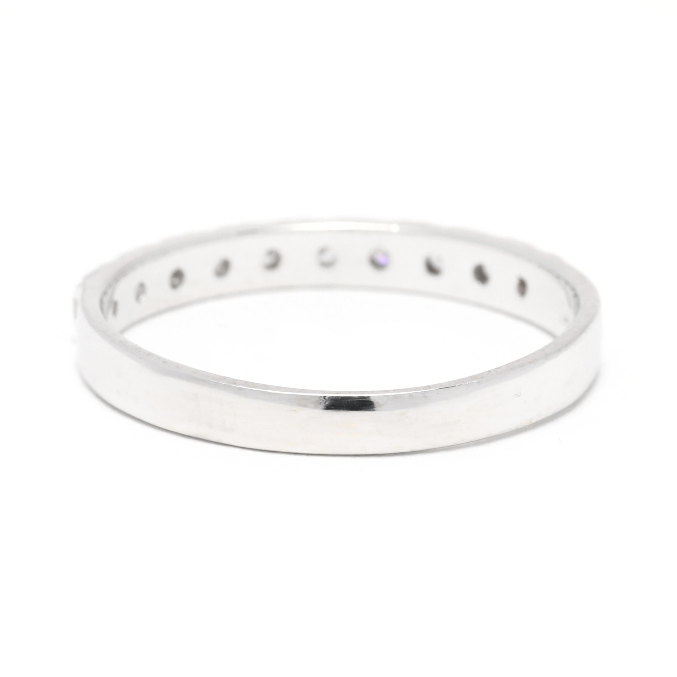 Round Cut 0.15ctw Thin Diamond Wedding Band, 14k White Gold, French Set For Sale