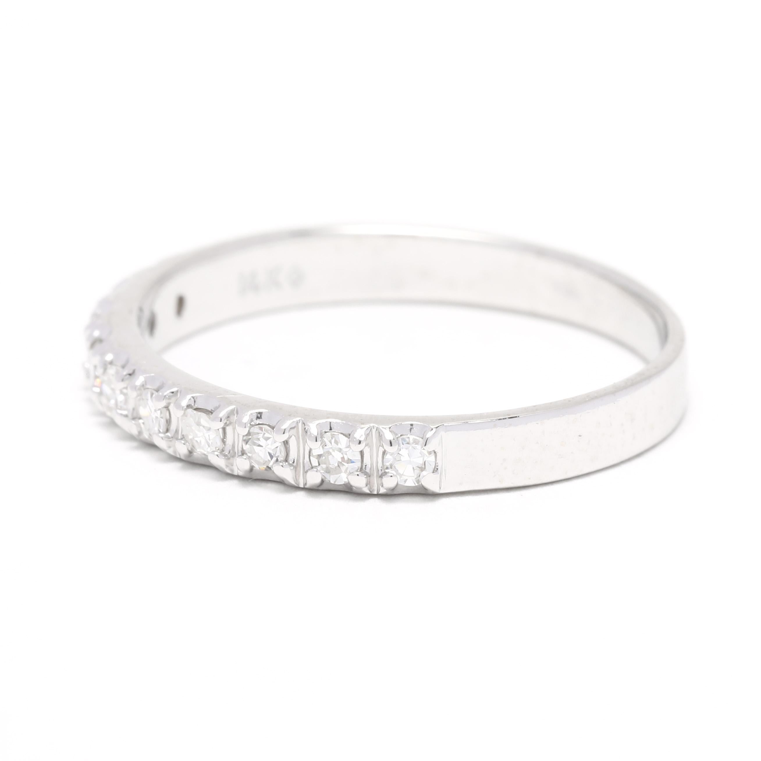 0.15ctw Thin Diamond Wedding Band, 14k White Gold, French Set In Good Condition For Sale In McLeansville, NC