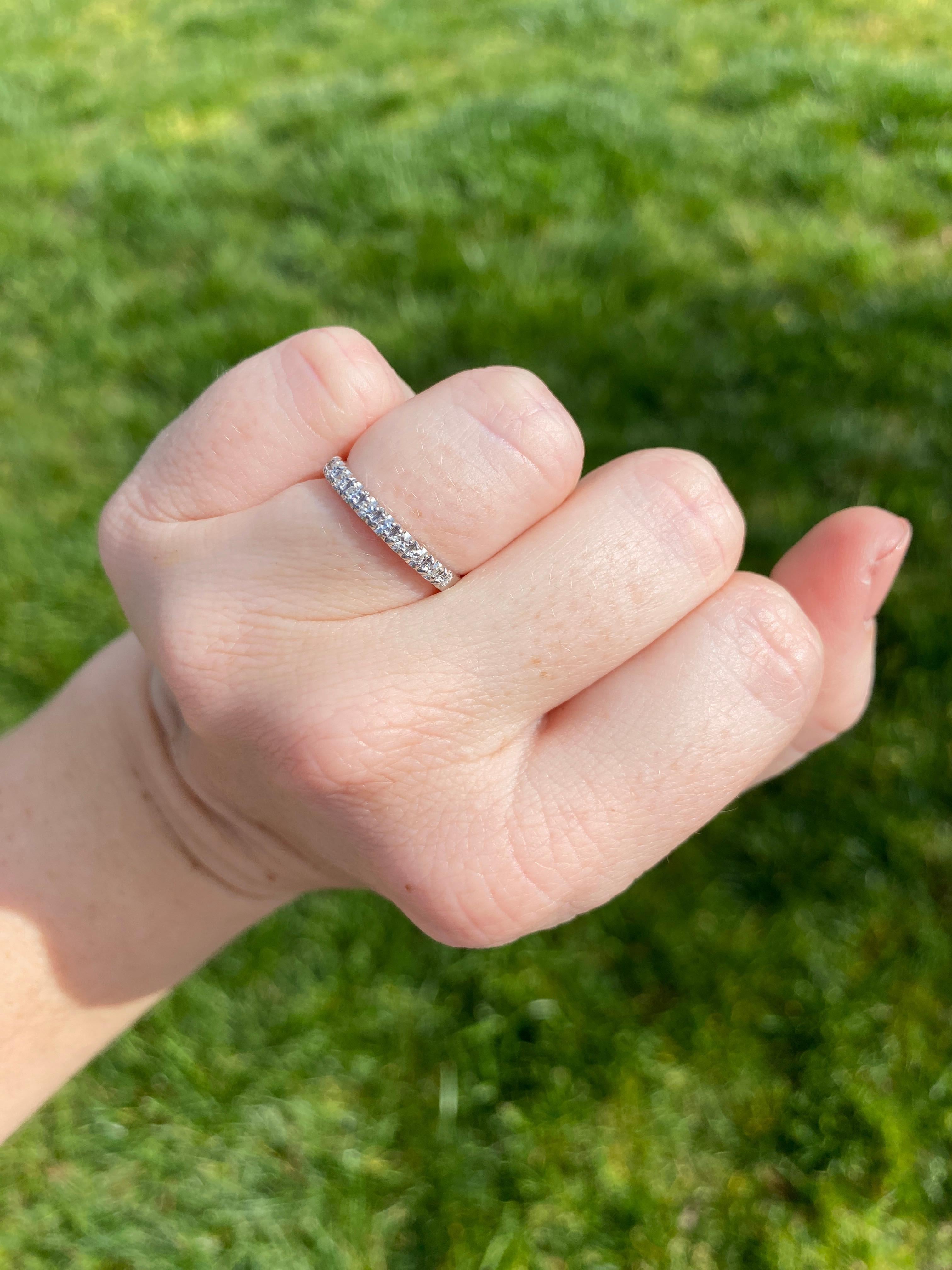 0.15ctw Thin Diamond Wedding Band, 14k White Gold, French Set For Sale 2