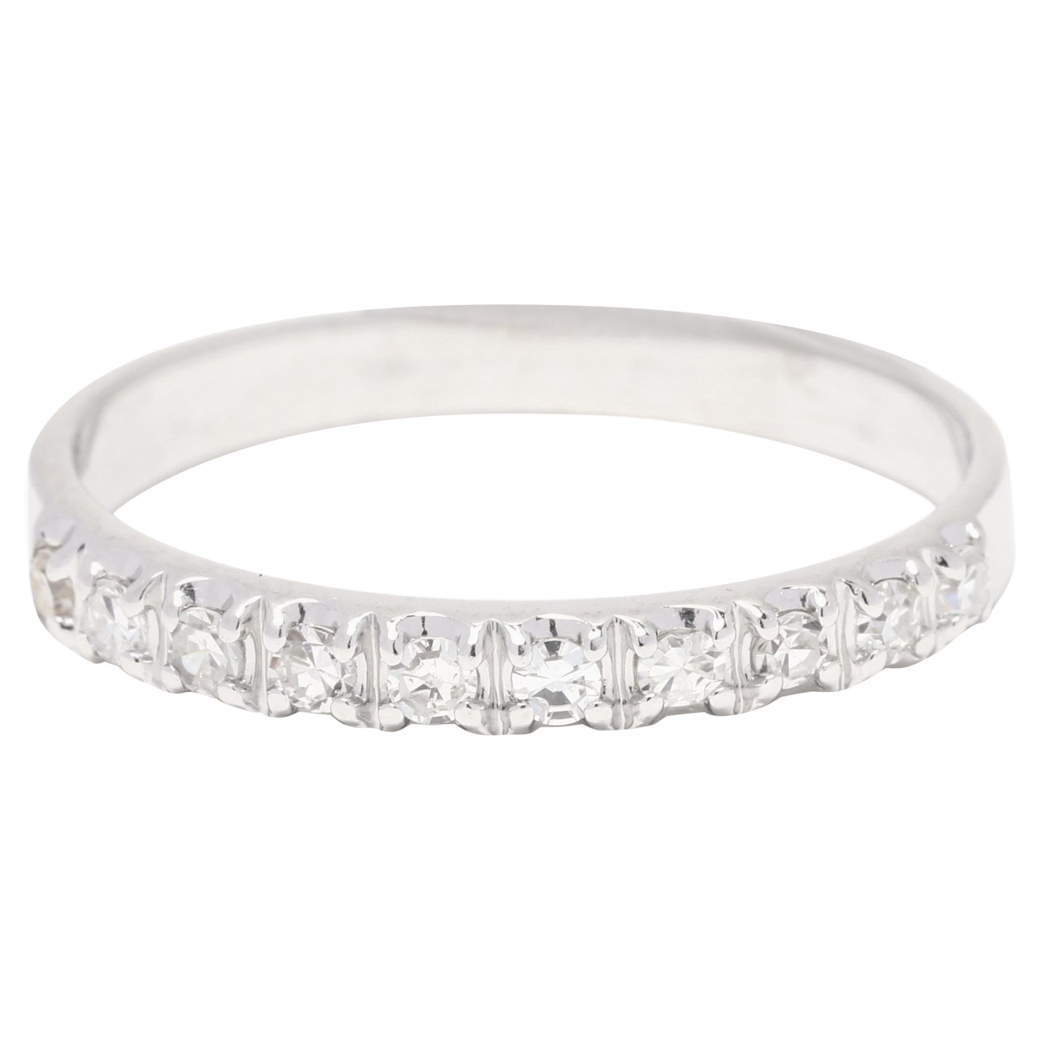 0,15 Karat dünner Diamant-Hochzeitsring, 14 Karat Weißgold, französisches Set im Angebot