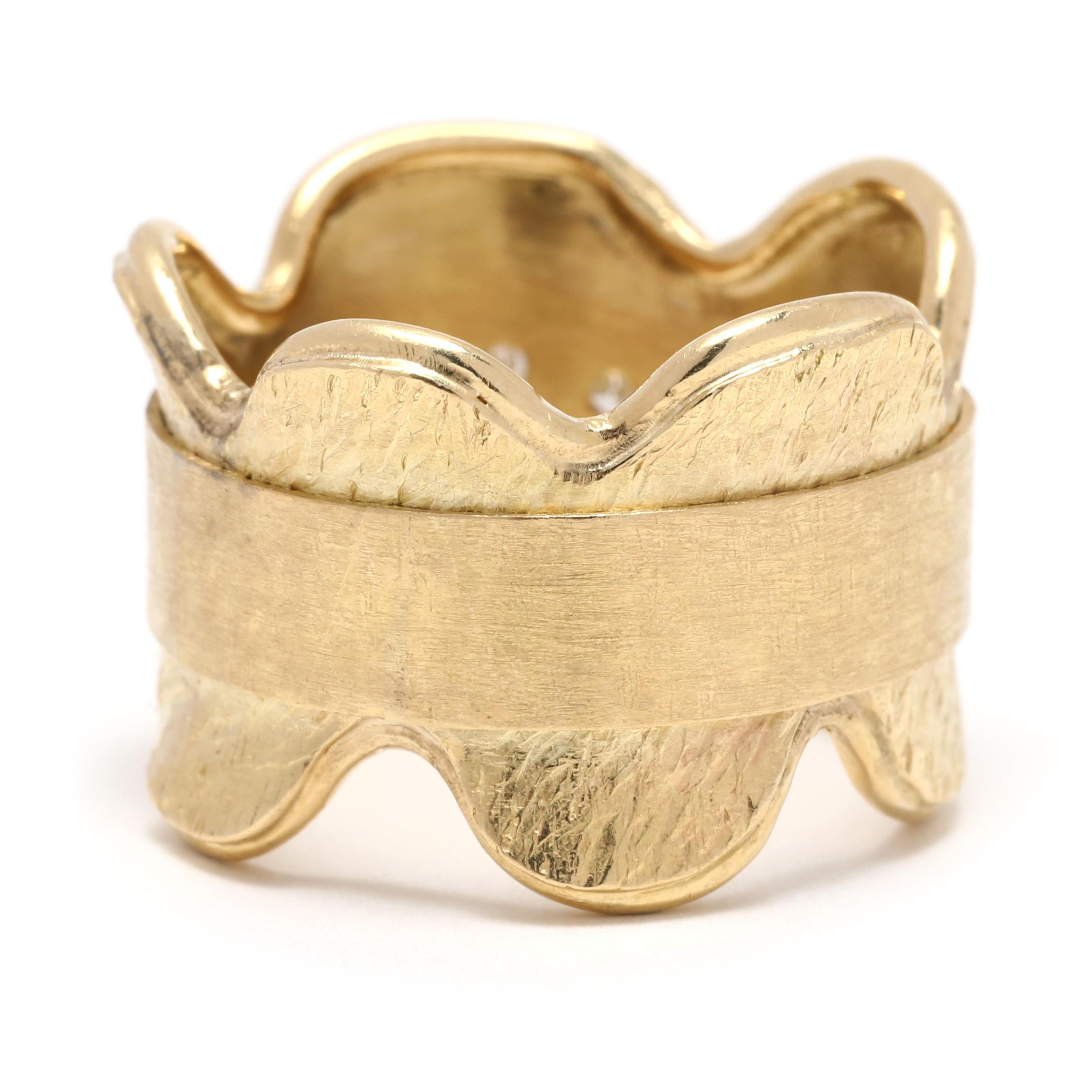 0,15 Karat breiter Diamantring mit Wellenschliff, 18 Karat Gelbgold, Ring Größe 6,5, strukturiert (Brillantschliff)